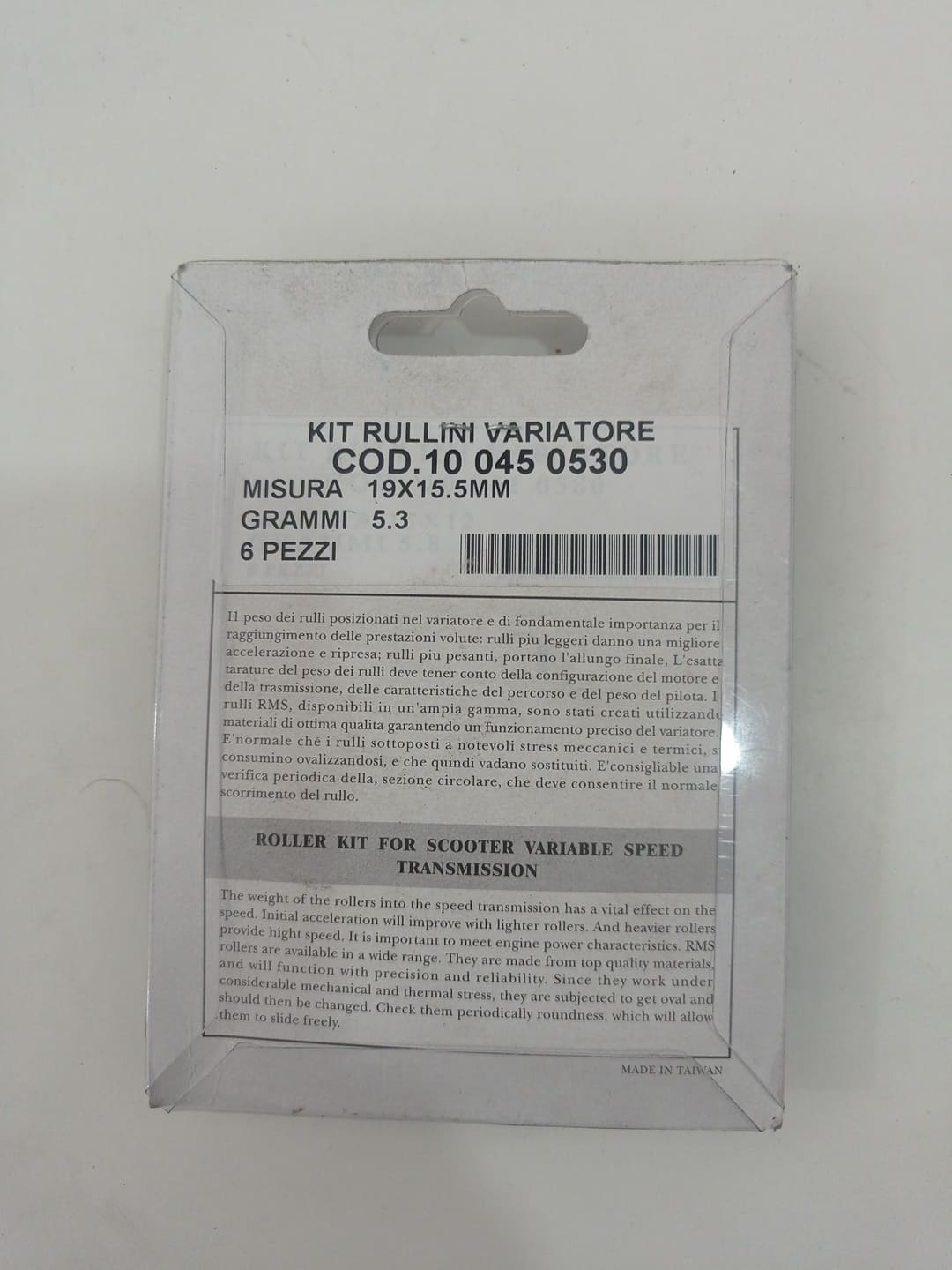 KIT RULLI VARIATORE PER PIAGGIO VESPA ET4 50 2000-20057, 6 PEZZI 19X15,5 6 PEZZI 5,3 GRAMMI CODICE 100450530 - immagine 2