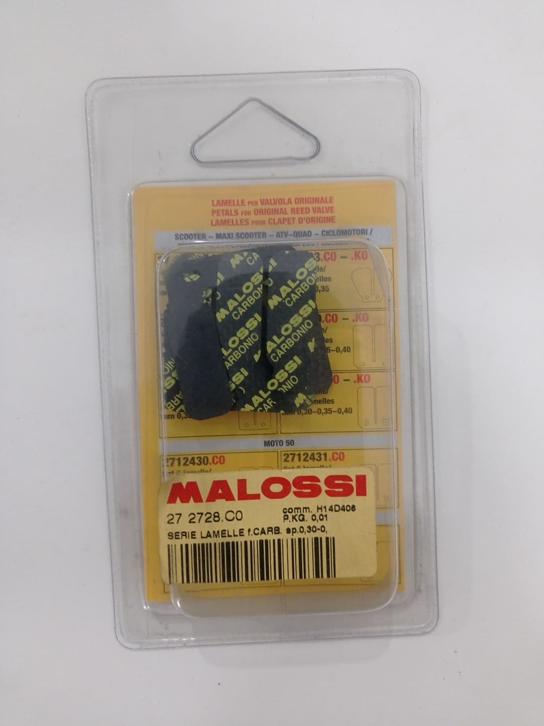 LAMELLE MALOSSI PER APRILIA HABANA CUSTOM 50 1998 CON SPESSORE 0.30-0.35-0,40mm PER VALVOLA ORIGINALE CODICE 272728.C0
